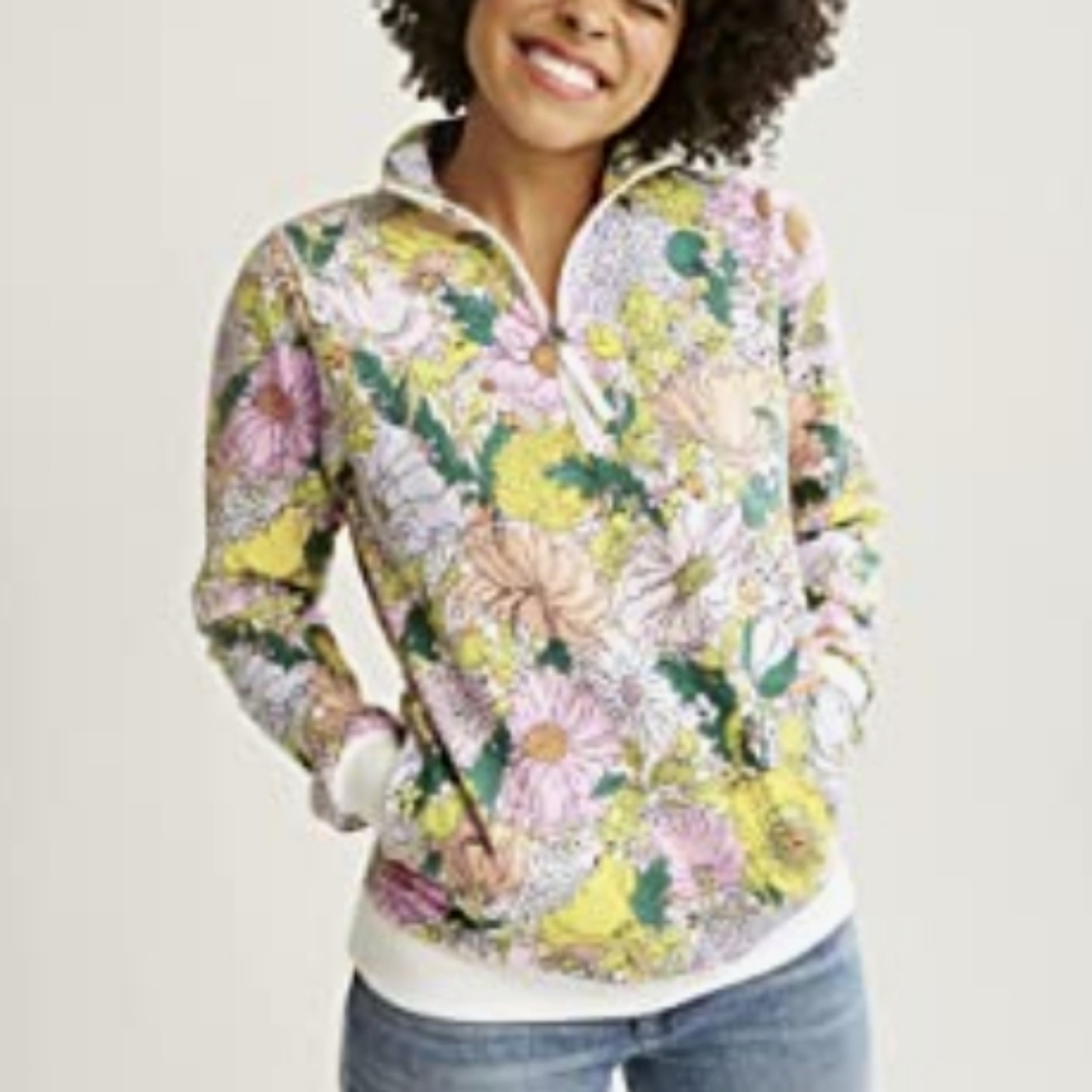 Vera Bradley Bloom Boom White Floral Print French Terry Sweatshirt Sz XS